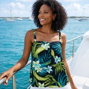 Coco Contours Clarity Midnight Plumeria Bandeau Bra Sized Tankini NWT Size 12